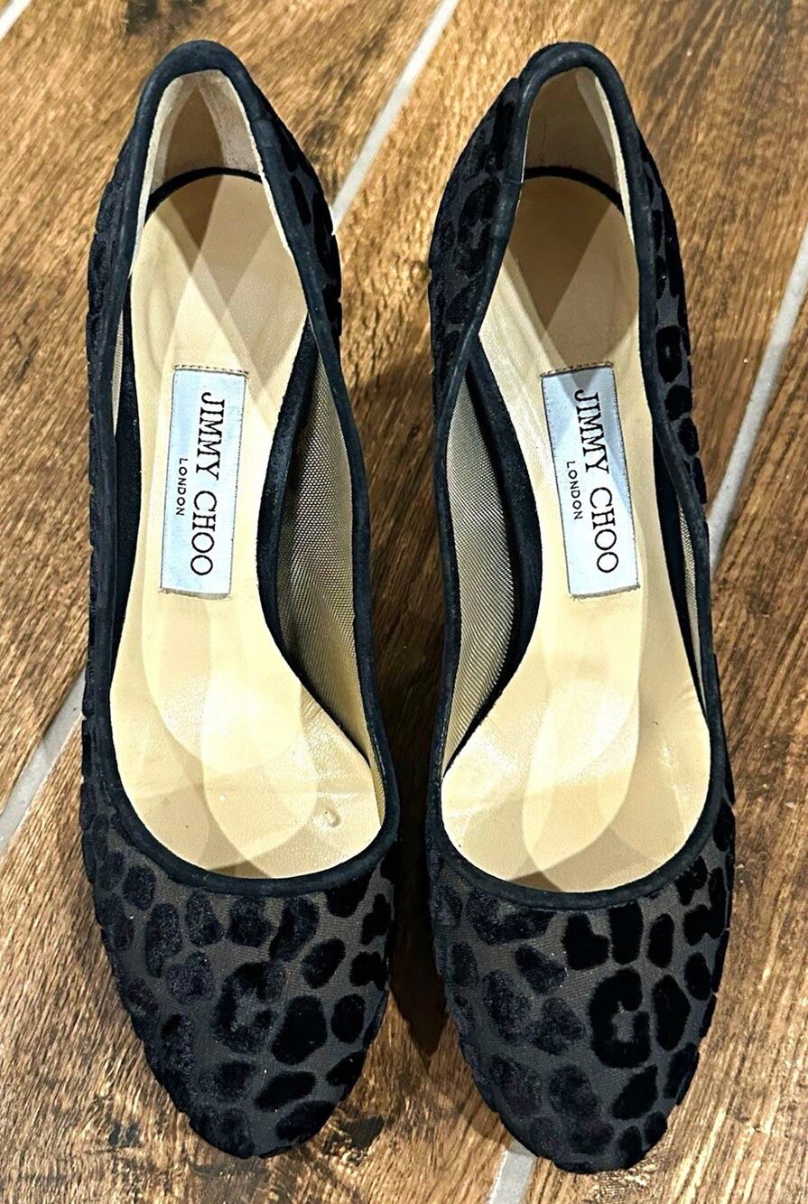Jimmy Choo Black Animal Print Fabric Pointed Toe Stiletto Pumps EU 37.5